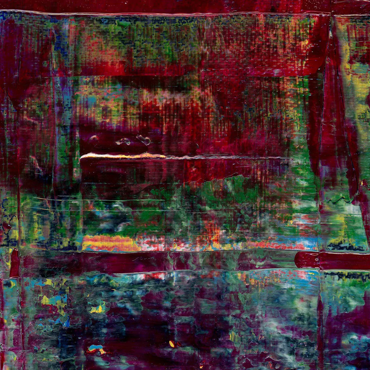 Urban Luminescence -Red Unicorn Art - Original abstract impressionist painting with vibrant, bold colors and rich, thick textures. One-of-a-kind, hand-painted art crafted with love for over 15 years."