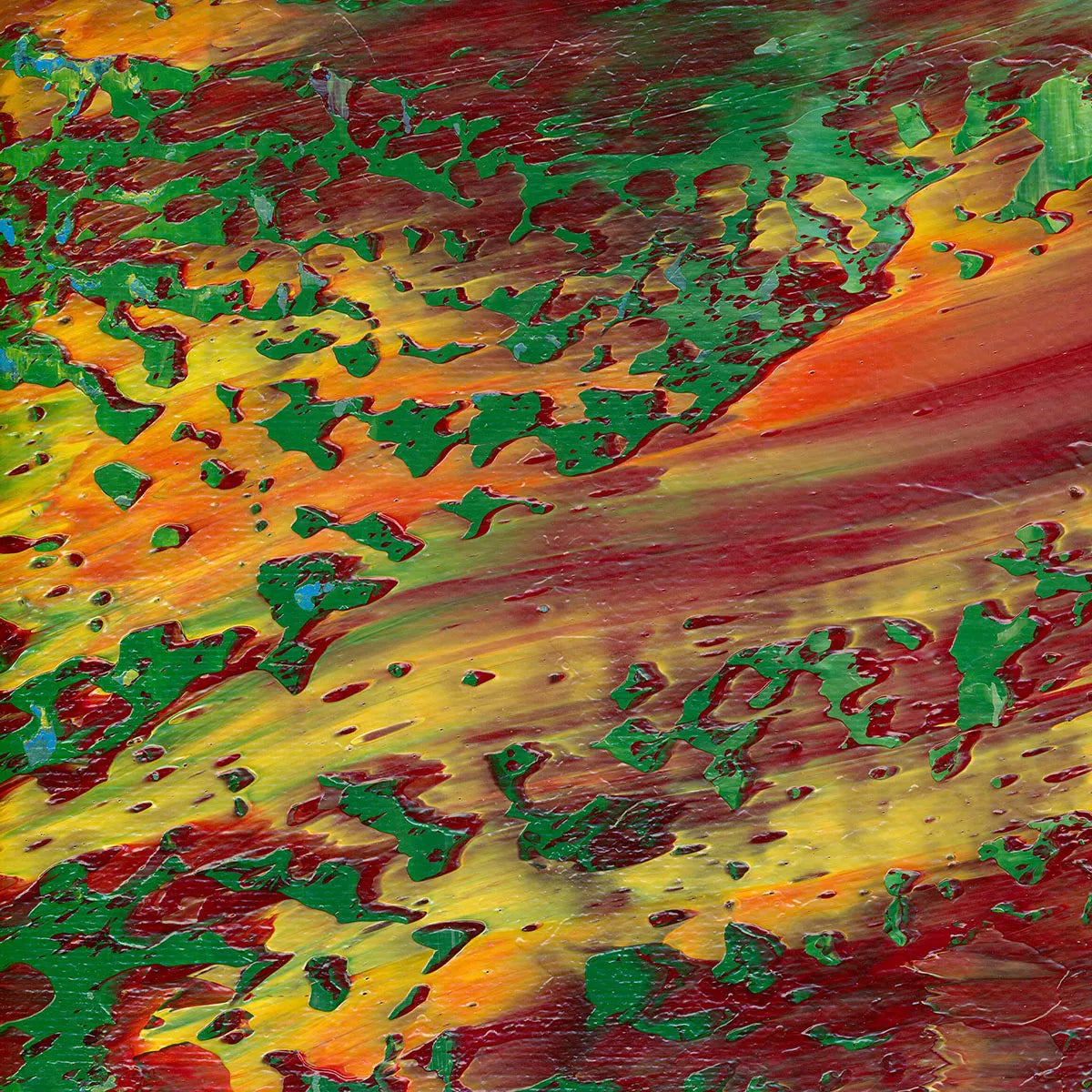 Cataclysm and Rebirth -Red Unicorn Art - Original abstract impressionist painting with vibrant, bold colors and rich, thick textures. One-of-a-kind, hand-painted art crafted with love for over 15 years."