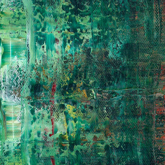 Emerald Whispers -Red Unicorn Art - Original abstract impressionist painting with vibrant, bold colors and rich, thick textures. One-of-a-kind, hand-painted art crafted with love for over 15 years."