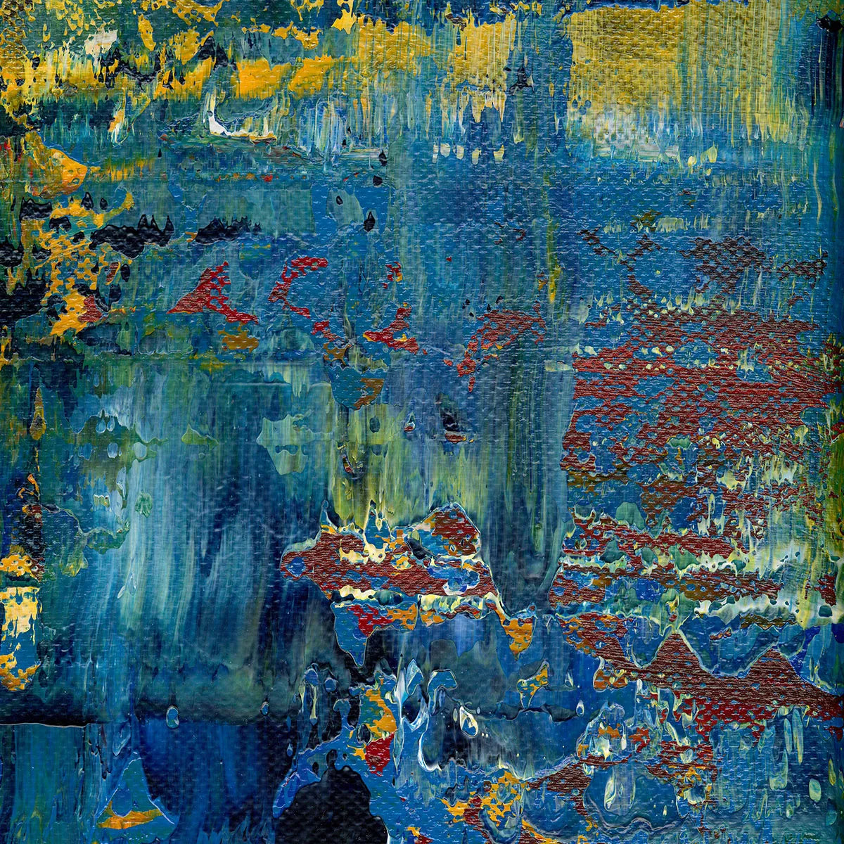 Enchanted Abyss -Red Unicorn Art - Original abstract impressionist painting with vibrant, bold colors and rich, thick textures. One-of-a-kind, hand-painted art crafted with love for over 15 years."