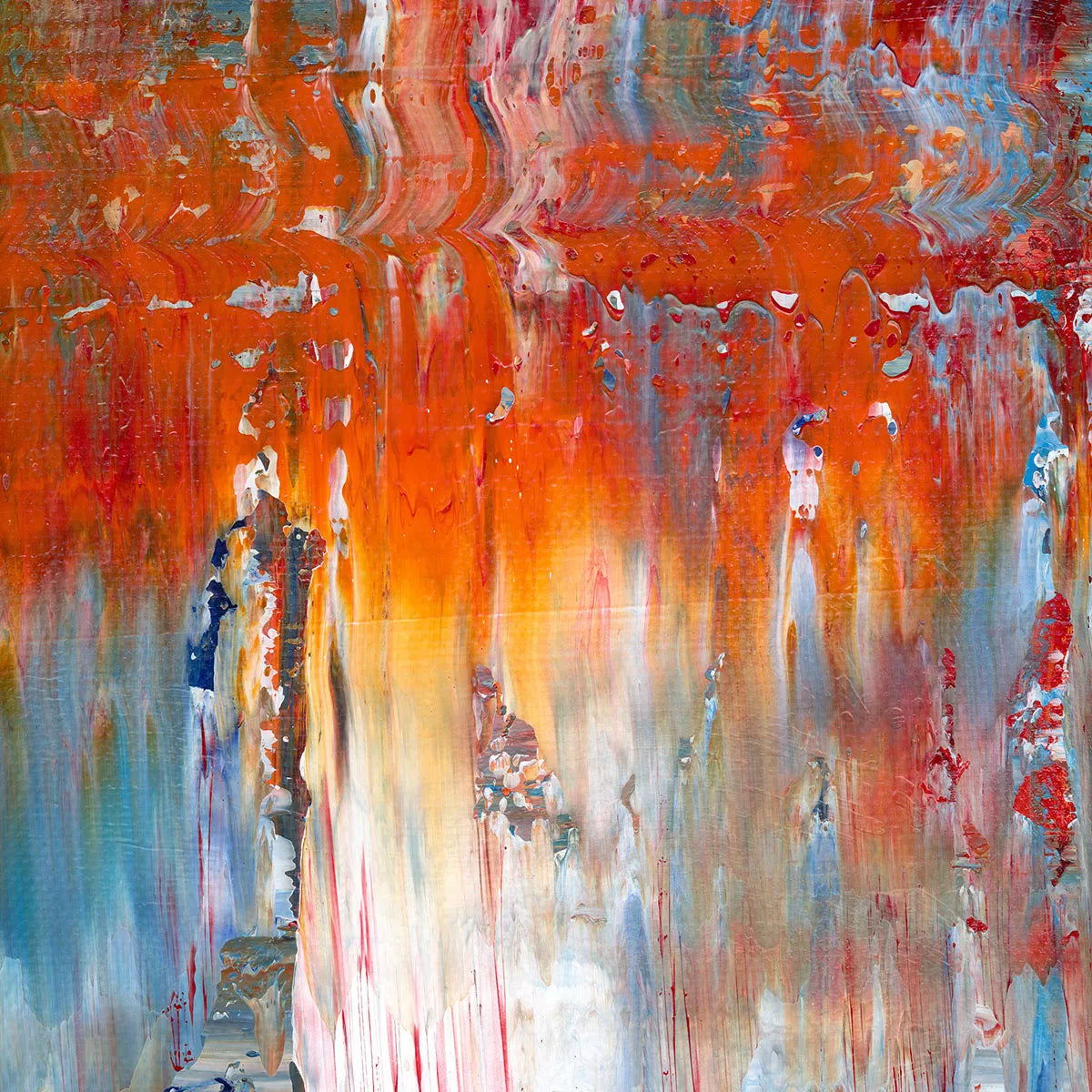 Flamingo Pond -Red Unicorn Art - Original abstract impressionist painting with vibrant, bold colors and rich, thick textures. One-of-a-kind, hand-painted art crafted with love for over 15 years."