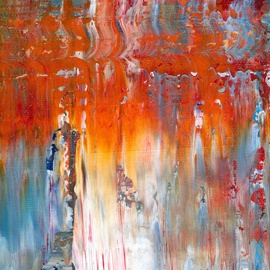 Flamingo Pond -Red Unicorn Art - Original abstract impressionist painting with vibrant, bold colors and rich, thick textures. One-of-a-kind, hand-painted art crafted with love for over 15 years."