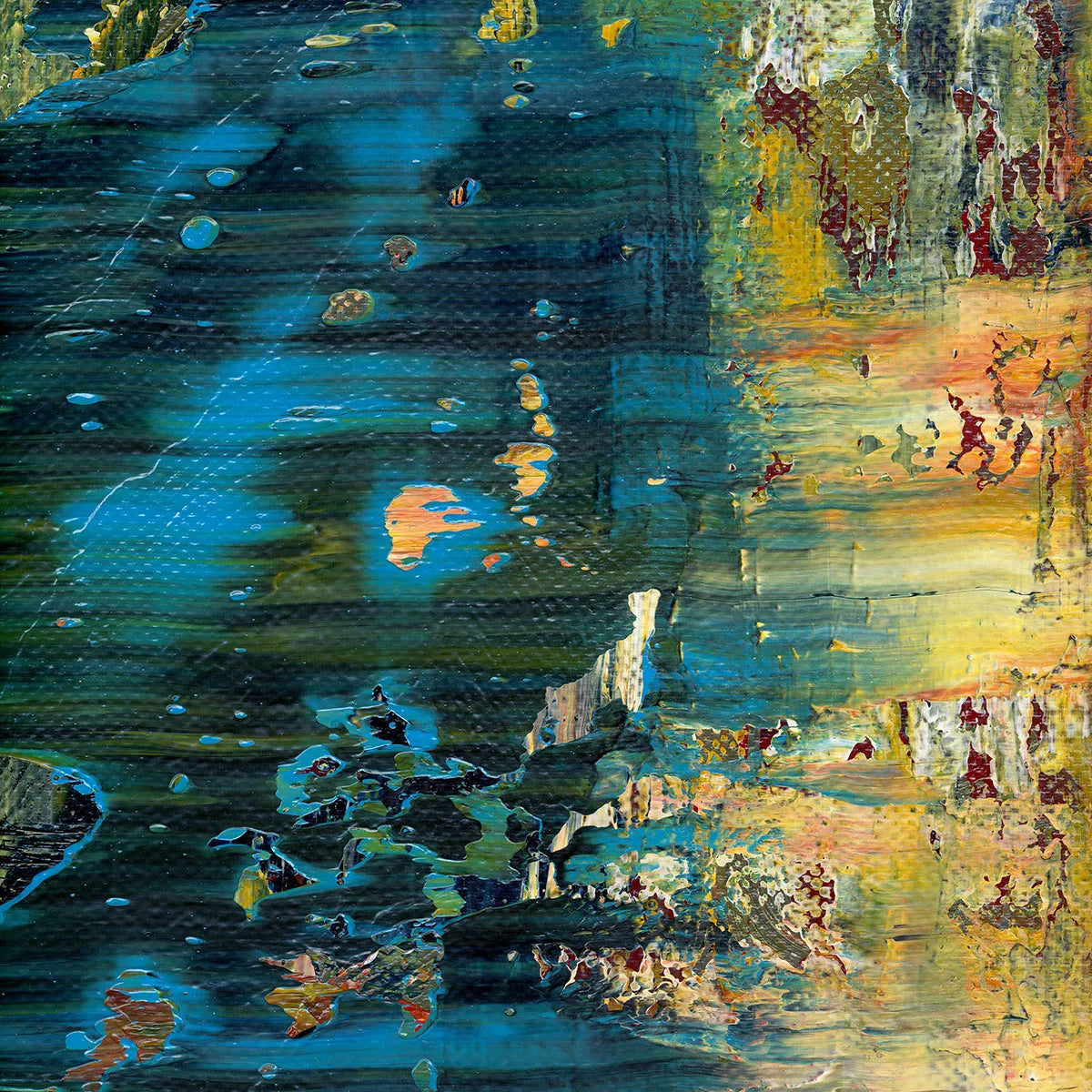 Lights of the Abyss -Red Unicorn Art - Original abstract impressionist painting with vibrant, bold colors and rich, thick textures. One-of-a-kind, hand-painted art crafted with love for over 15 years."