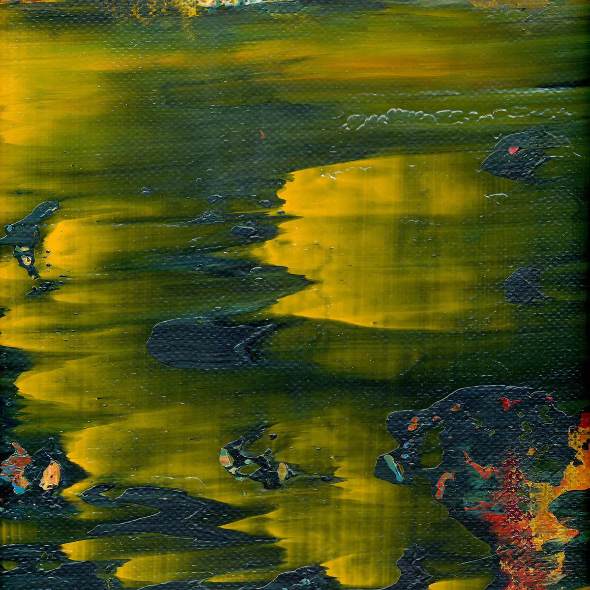 Lights of the Abyss -Red Unicorn Art - Original abstract impressionist painting with vibrant, bold colors and rich, thick textures. One-of-a-kind, hand-painted art crafted with love for over 15 years."