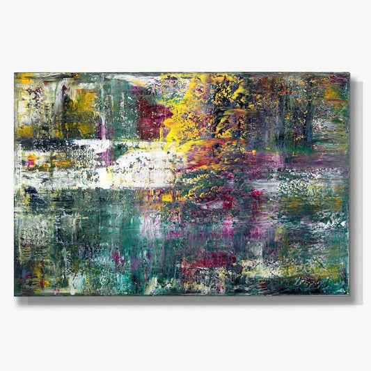 Monet's Pond II -Red Unicorn Art - Original abstract impressionist painting with vibrant, bold colors and rich, thick textures. One-of-a-kind, hand-painted art crafted with love for over 15 years."
