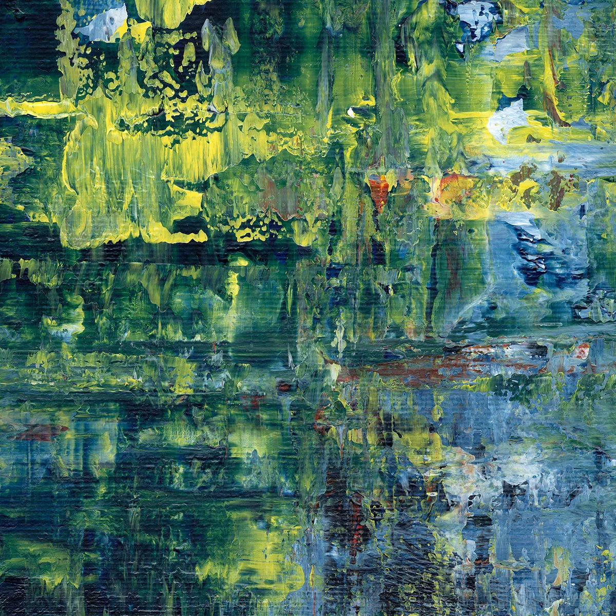 River Reflections -Red Unicorn Art - Original abstract impressionist painting with vibrant, bold colors and rich, thick textures. One-of-a-kind, hand-painted art crafted with love for over 15 years."