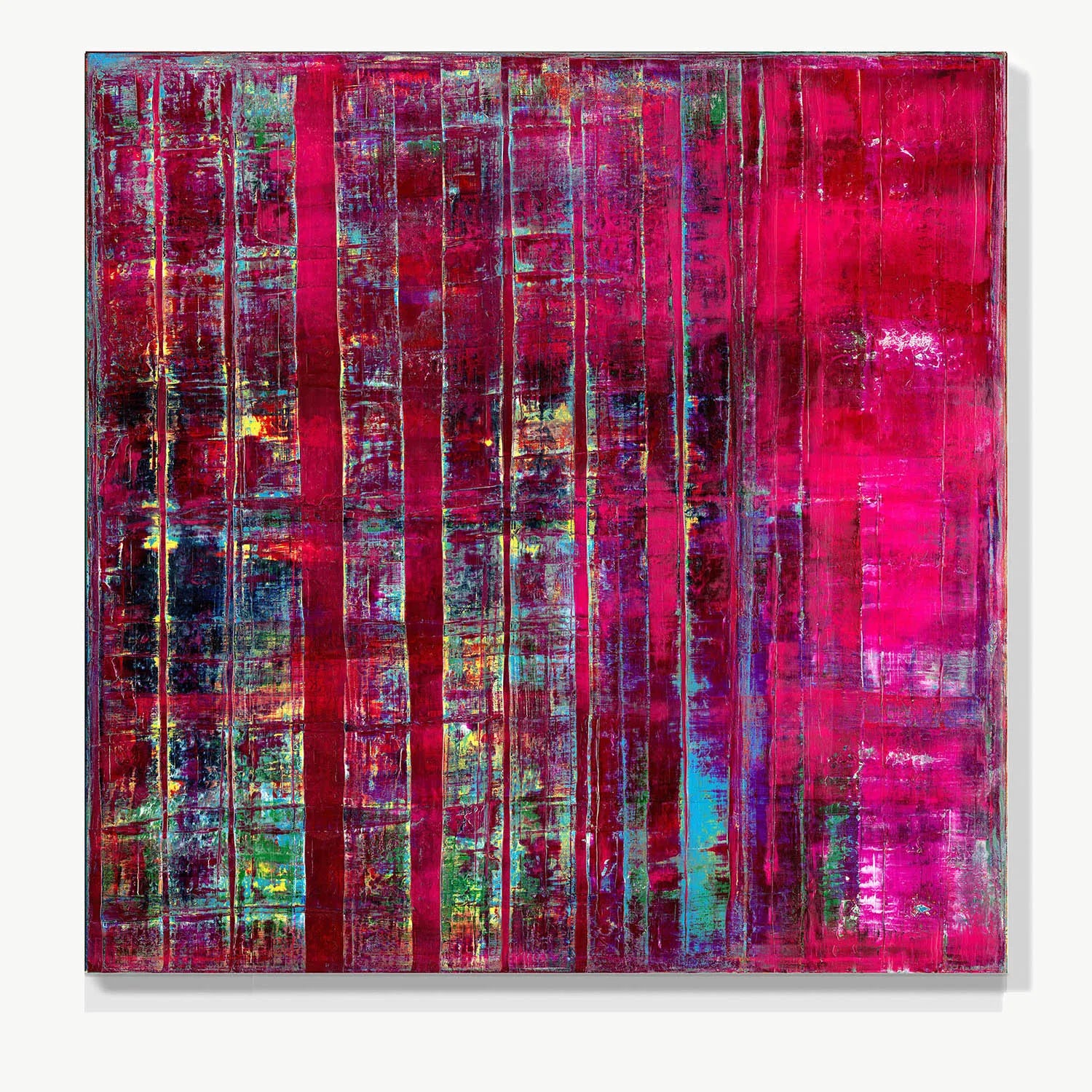 Urban Luminescence -Red Unicorn Art - Original abstract impressionist painting with vibrant, bold colors and rich, thick textures. One-of-a-kind, hand-painted art crafted with love for over 15 years."