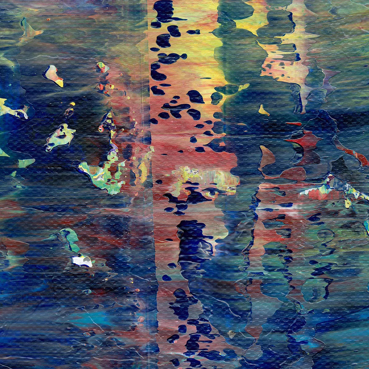 Urban Reflections: Neon Flow -Red Unicorn Art - Original abstract impressionist painting with vibrant, bold colors and rich, thick textures. One-of-a-kind, hand-painted art crafted with love for over 15 years."