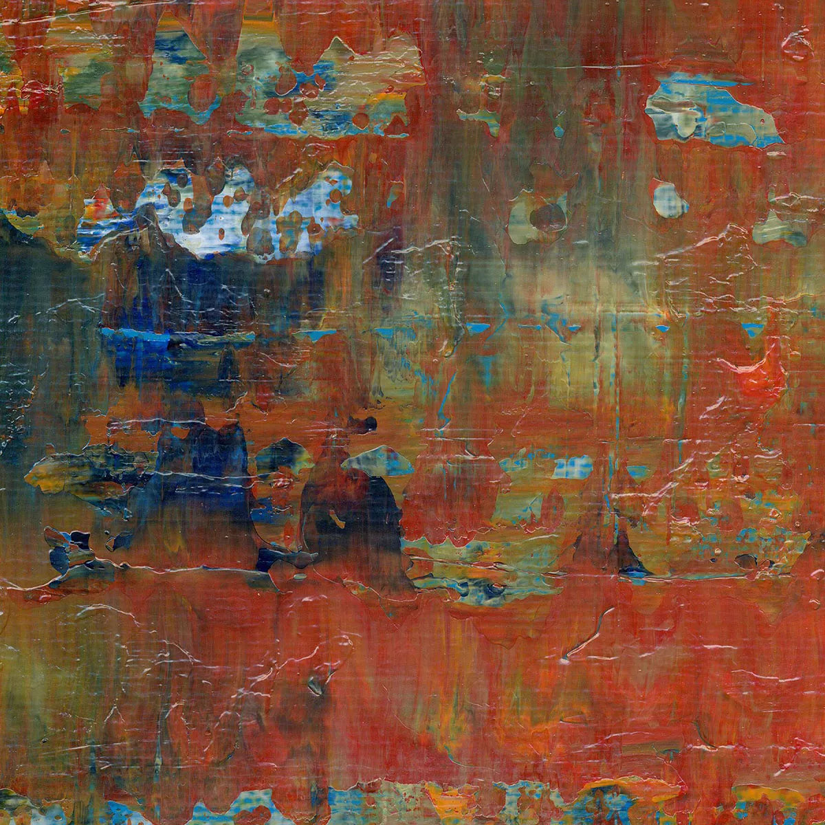 Echoes of Forgotten Dreams -Red Unicorn Art - Original abstract impressionist painting with vibrant, bold colors and rich, thick textures. One-of-a-kind, hand-painted art crafted with love for over 15 years."