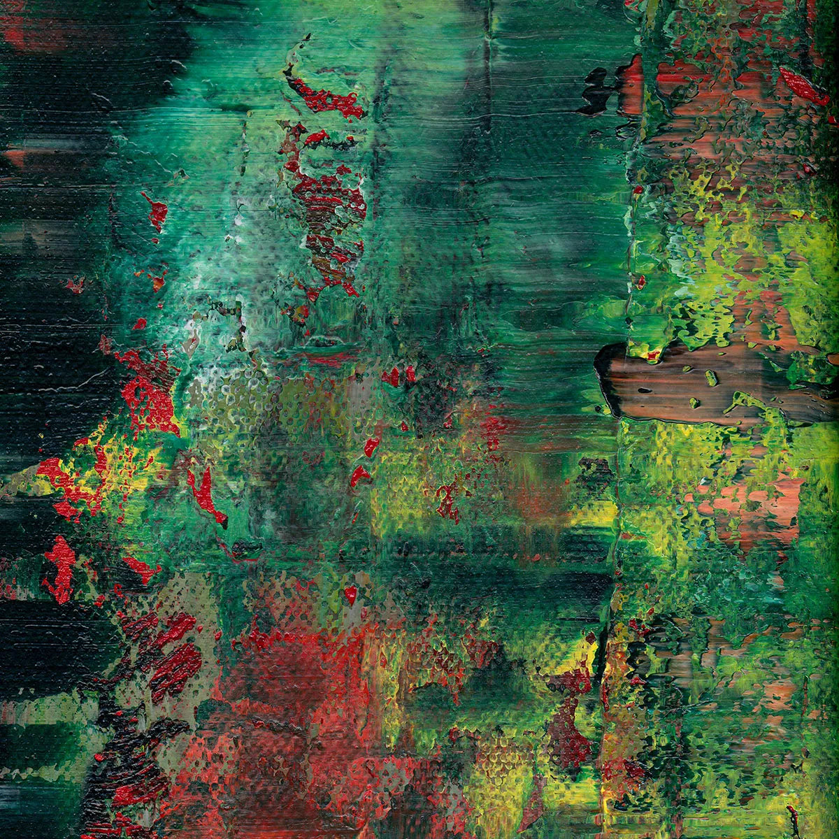 Emerald Whispers -Red Unicorn Art - Original abstract impressionist painting with vibrant, bold colors and rich, thick textures. One-of-a-kind, hand-painted art crafted with love for over 15 years."
